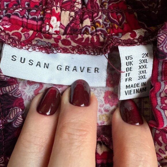 Susan Graver Womens‎ Tunic Top Plus 2X Liquid Knit Stretchy Blouse Boho Paisley - Picture 4 of 7